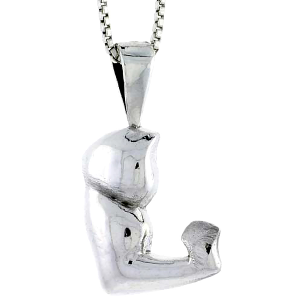 Sterling Silver Flexed Biceps Muscle Pendant, 3/4 inch tall