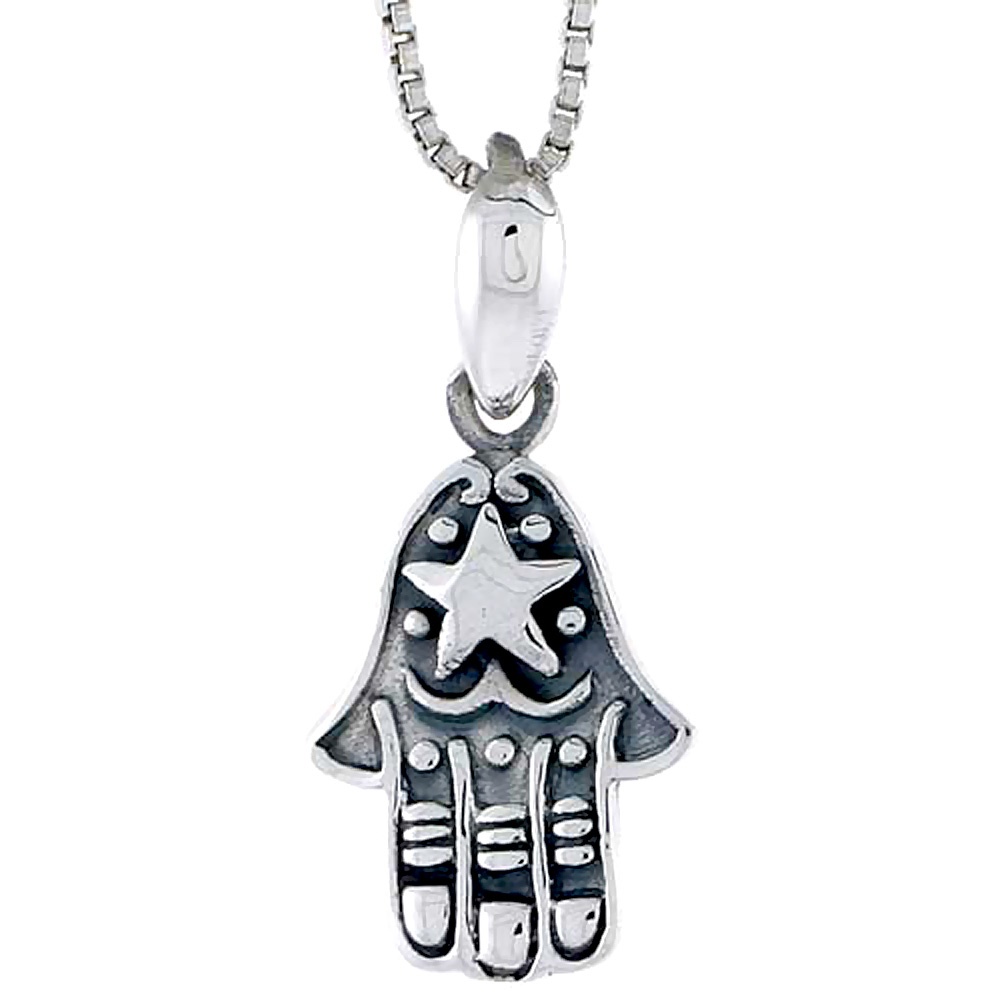 Sterling Silver Hamsa ( Chamsa ) Pendant, 5/8 inch tall