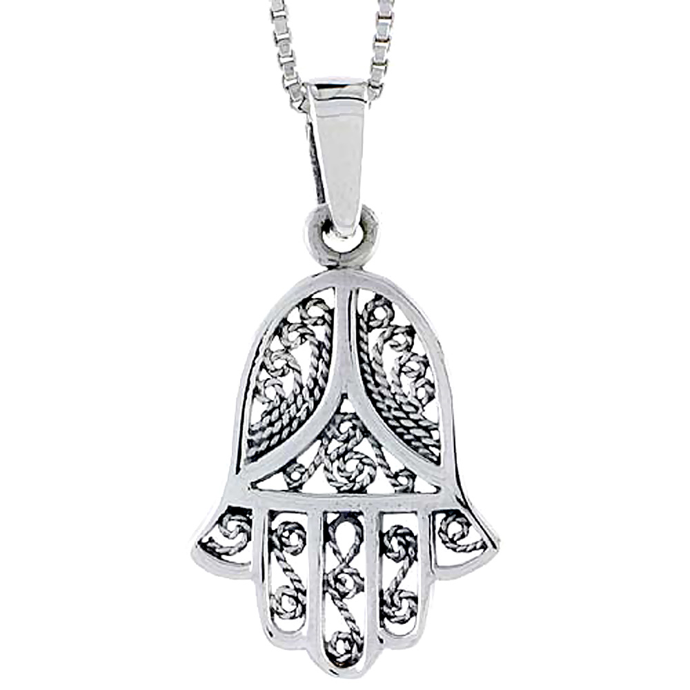 Sterling Silver Filigree Hamsa ( Chamsa ) Pendant, 3/4 inch tall