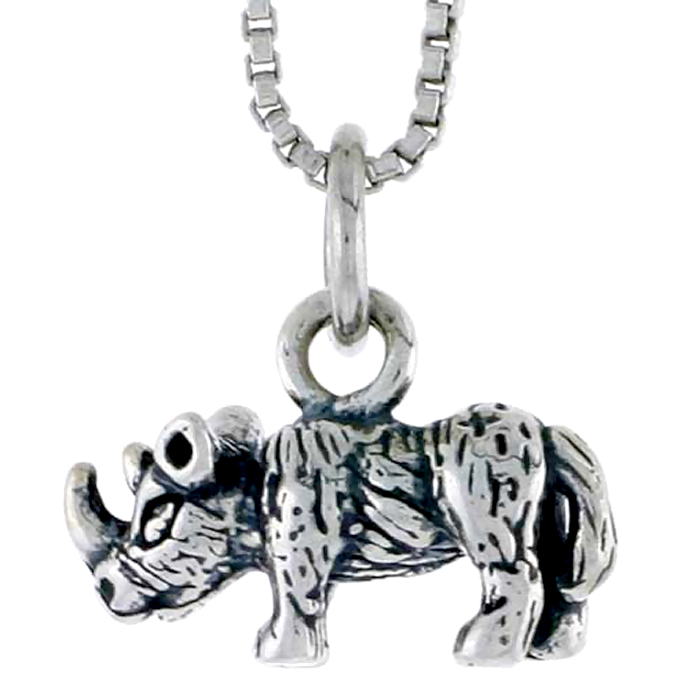 Sterling Silver Rhinoceros Charm, 5/8 inch wide