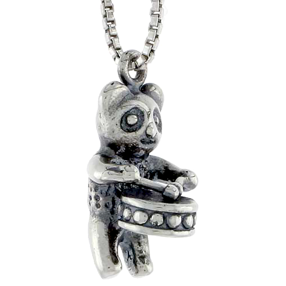 Sterling Silver Drum-playing Panda Bear Charm, 5/8 inch tall