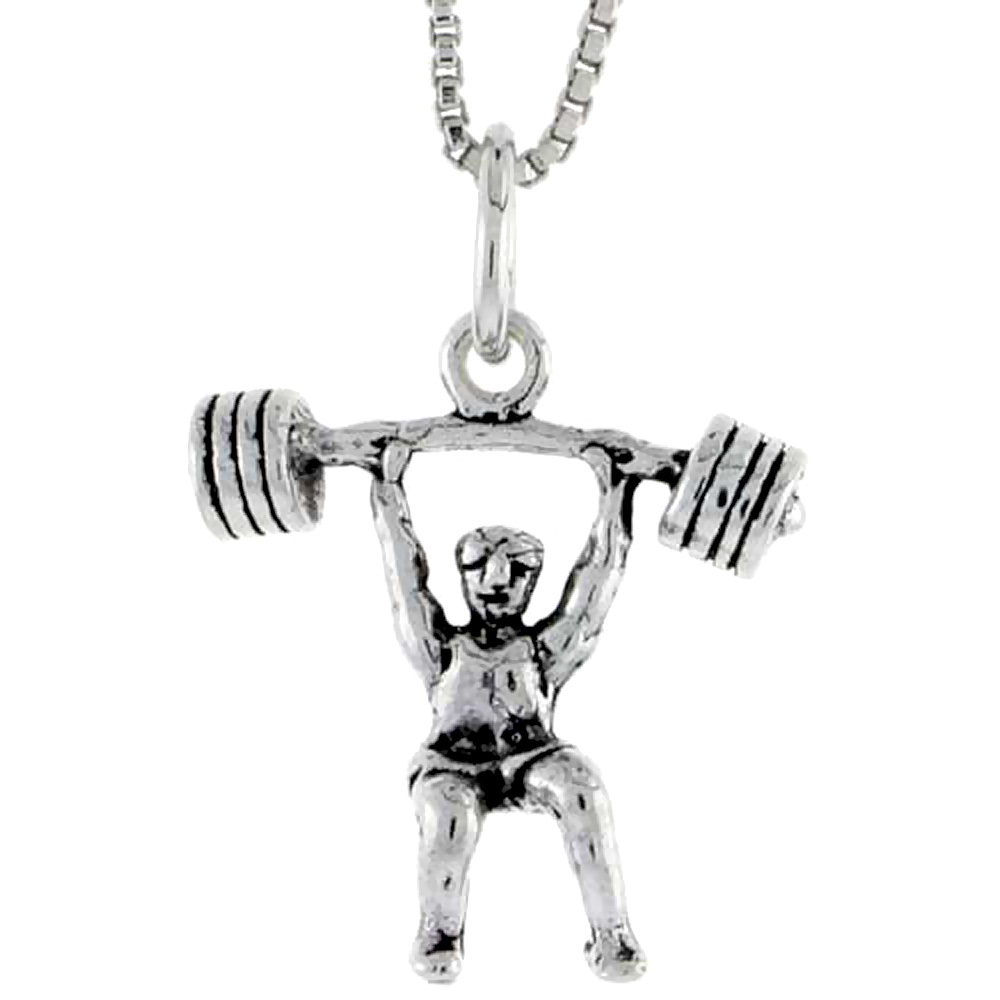 Sterling Silver Weightlifter Charm, 3/4 inch tall