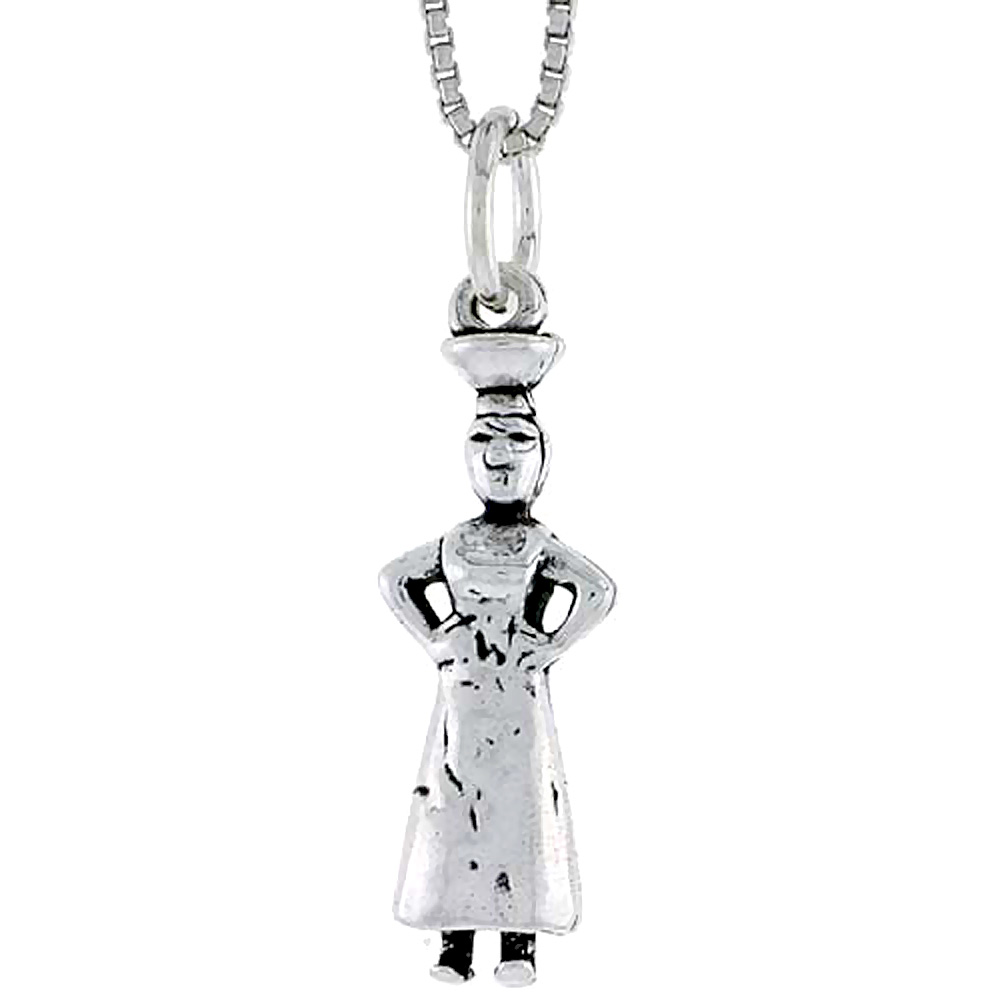 Sterling Silver Maid w/ Bowl Charm, 7/8 inch tall