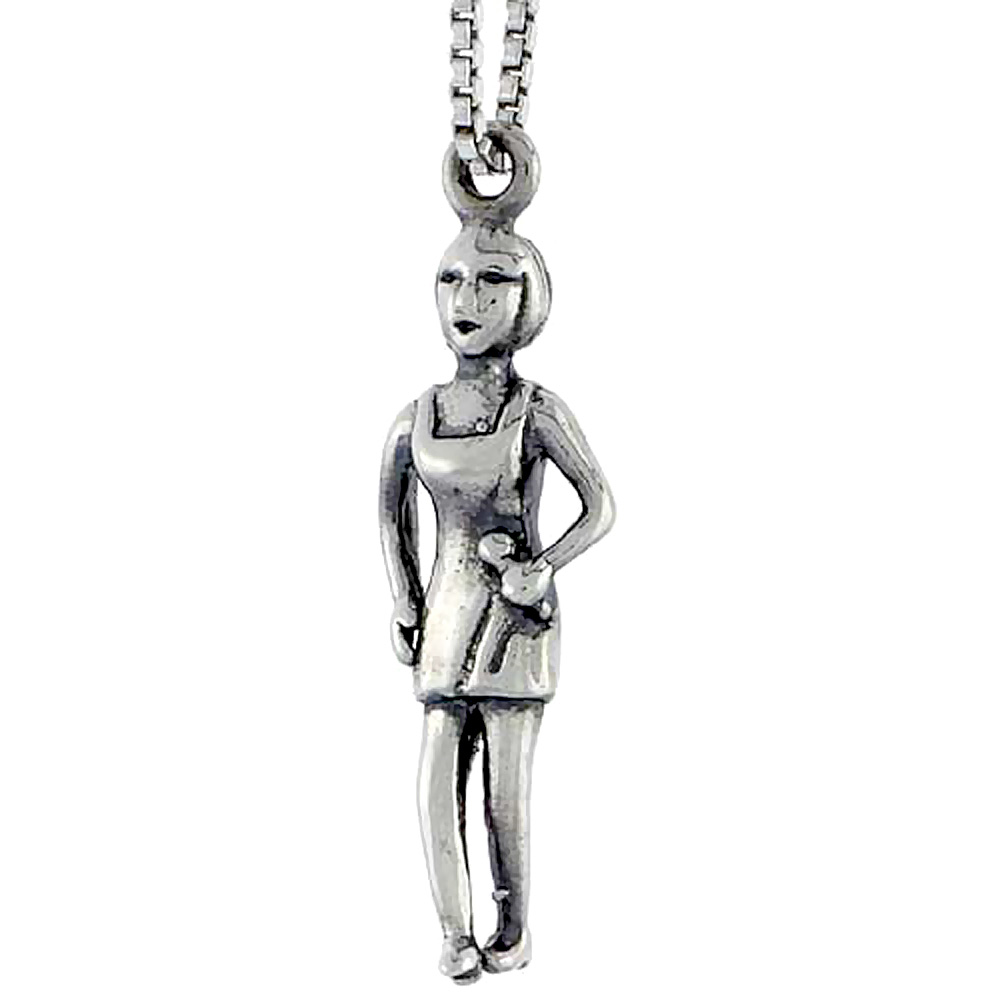 Sterling Silver Lady in Halter Dress Charm, 7/8 inch tall