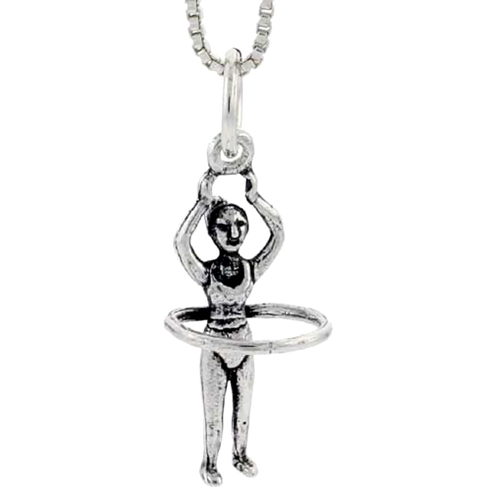 Sterling Silver Hula Hoop Girl Charm, 7/8 inch tall