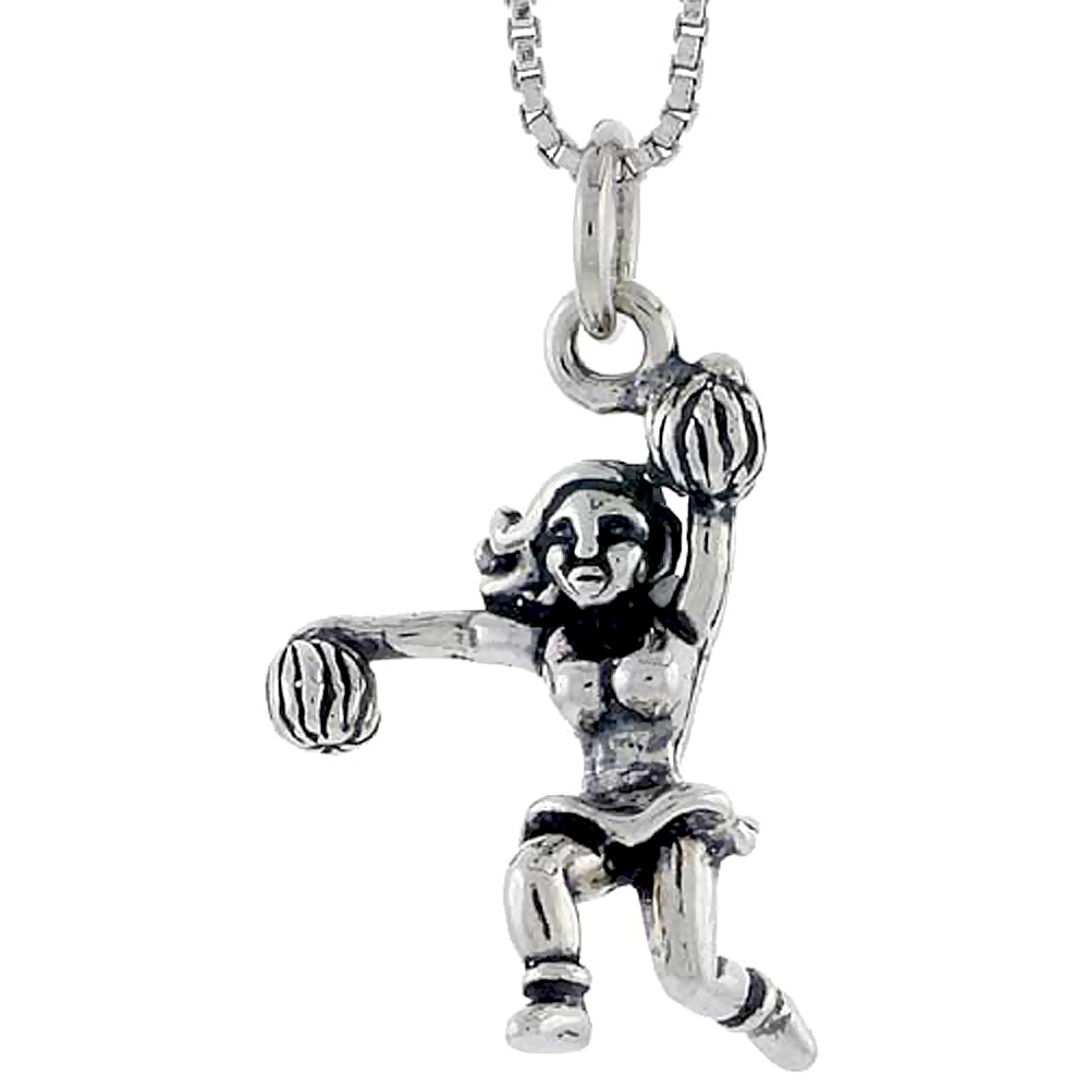 Sterling Silver Cheerleader Charm, 3/4 inch tall