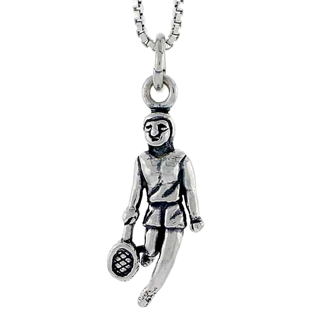 Sterling Silver Tennis Player Charm, 3/4 inch tall