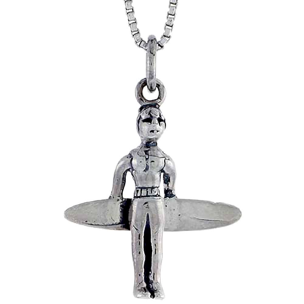 Sterling Silver Surfer Charm, 7/8 inch tall