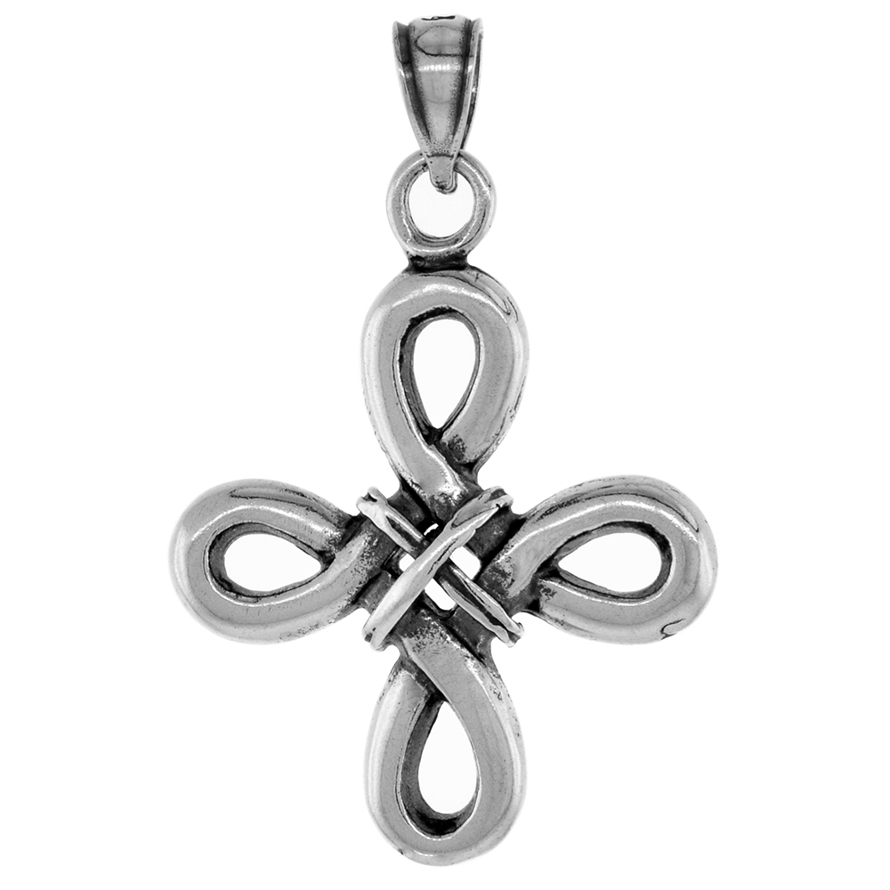 1 1/8 inch Sterling Silver Celtic Knot Bowen Cross Necklace for Men and Women Diamond-Cut Oxidized finish available with or with