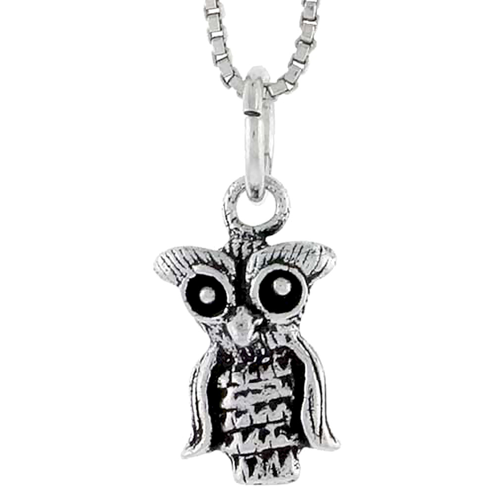 Sterling Silver Owl Charm, 1/2 inch tall