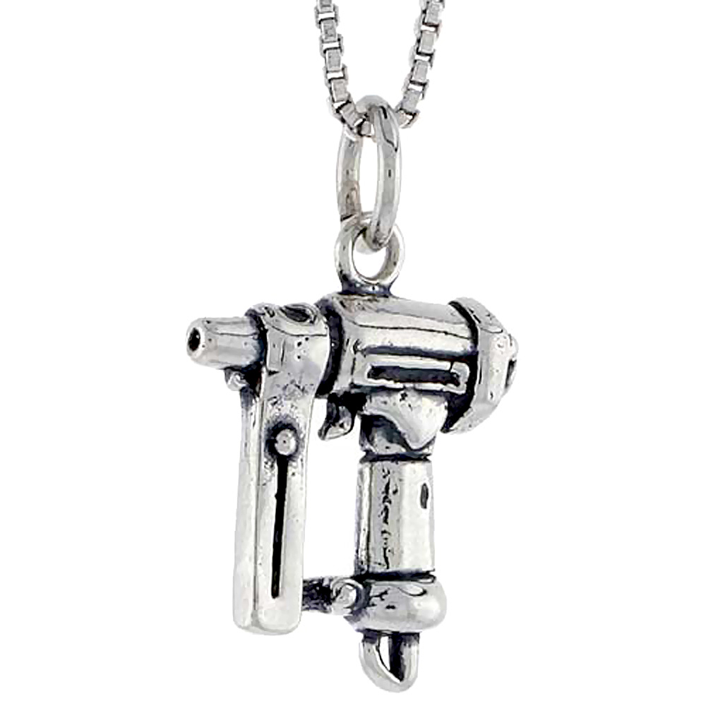 Sterling Silver Nail Gun Charm, 5/8 inch tall