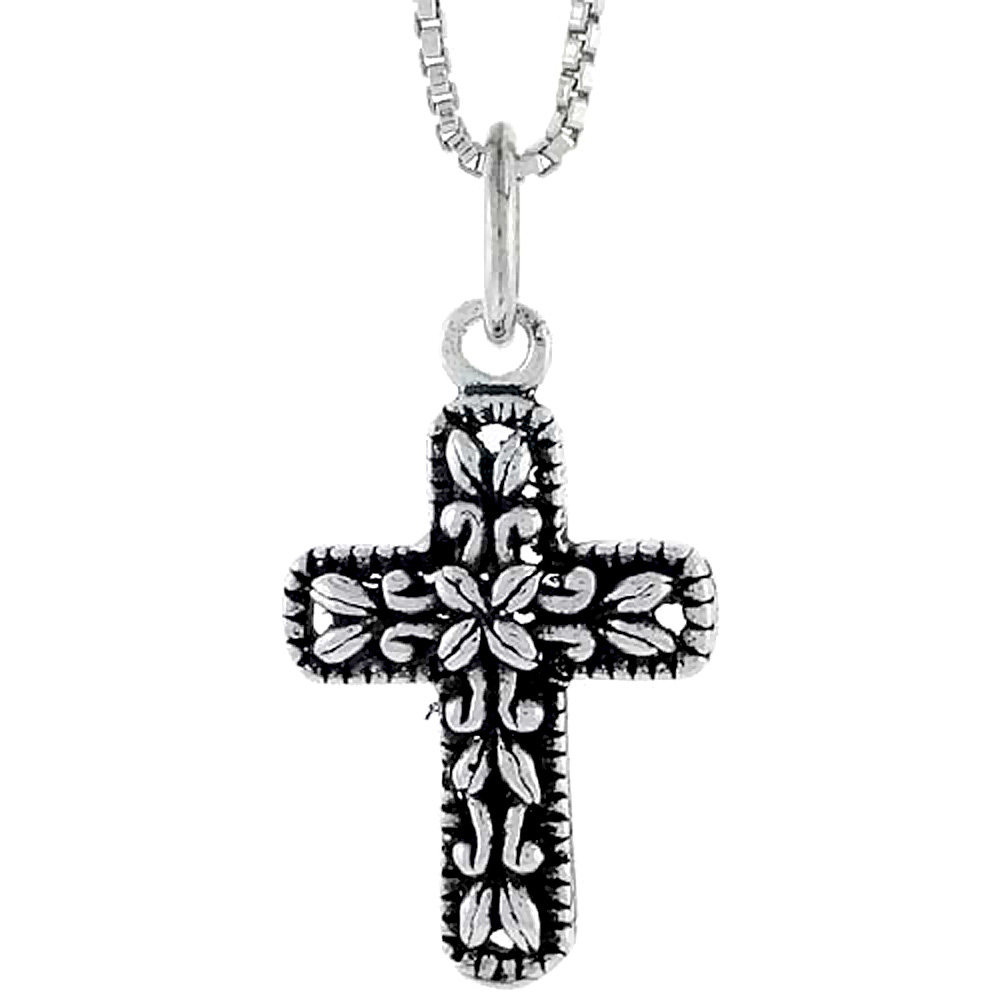 Sterling Silver Vine Cross Charm, 3/4 inch tall