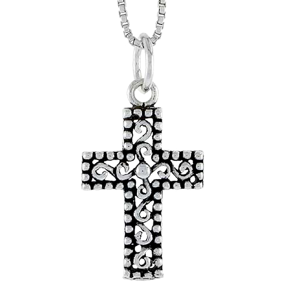 Sterling Silver Filigree Cross Charm, 3/4 inch tall