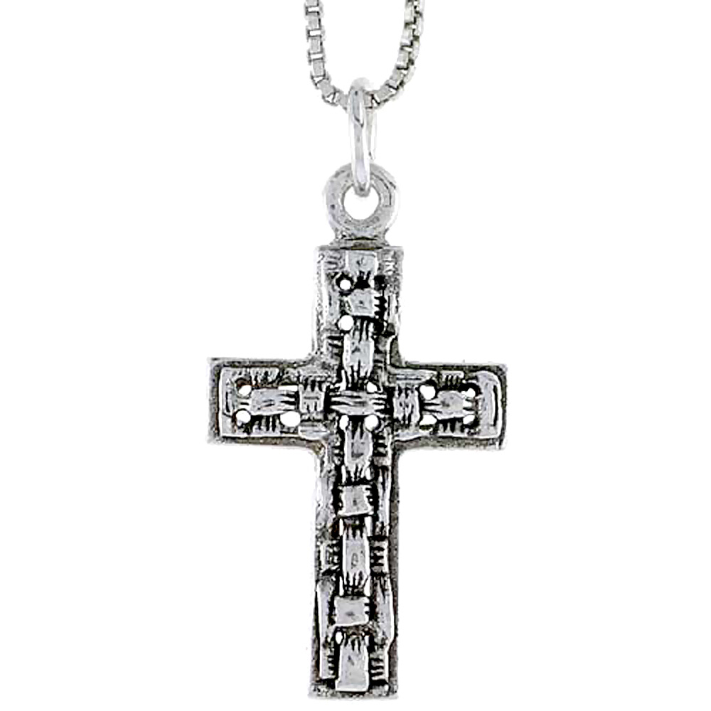 Sterling Silver Basketweave Cross Charm, 1 inch tall