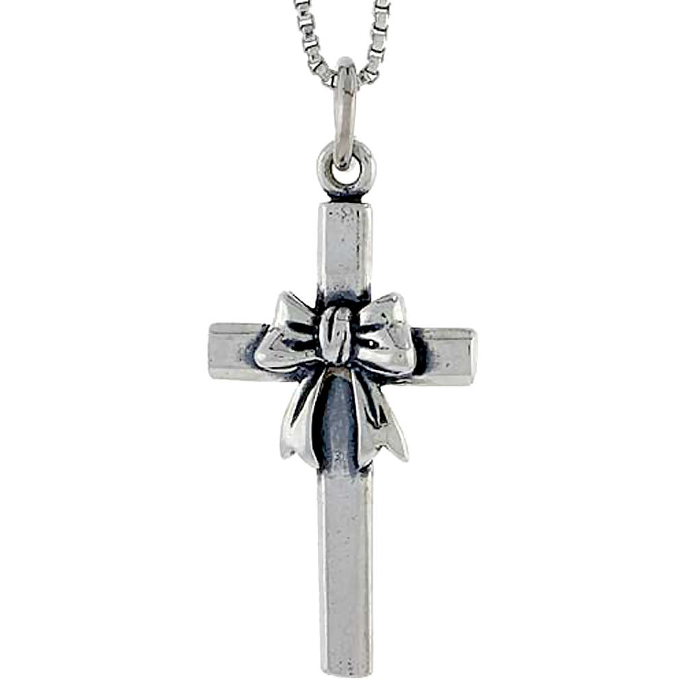 Sterling Silver Cross w/ Bow Charm, 1 inch tall