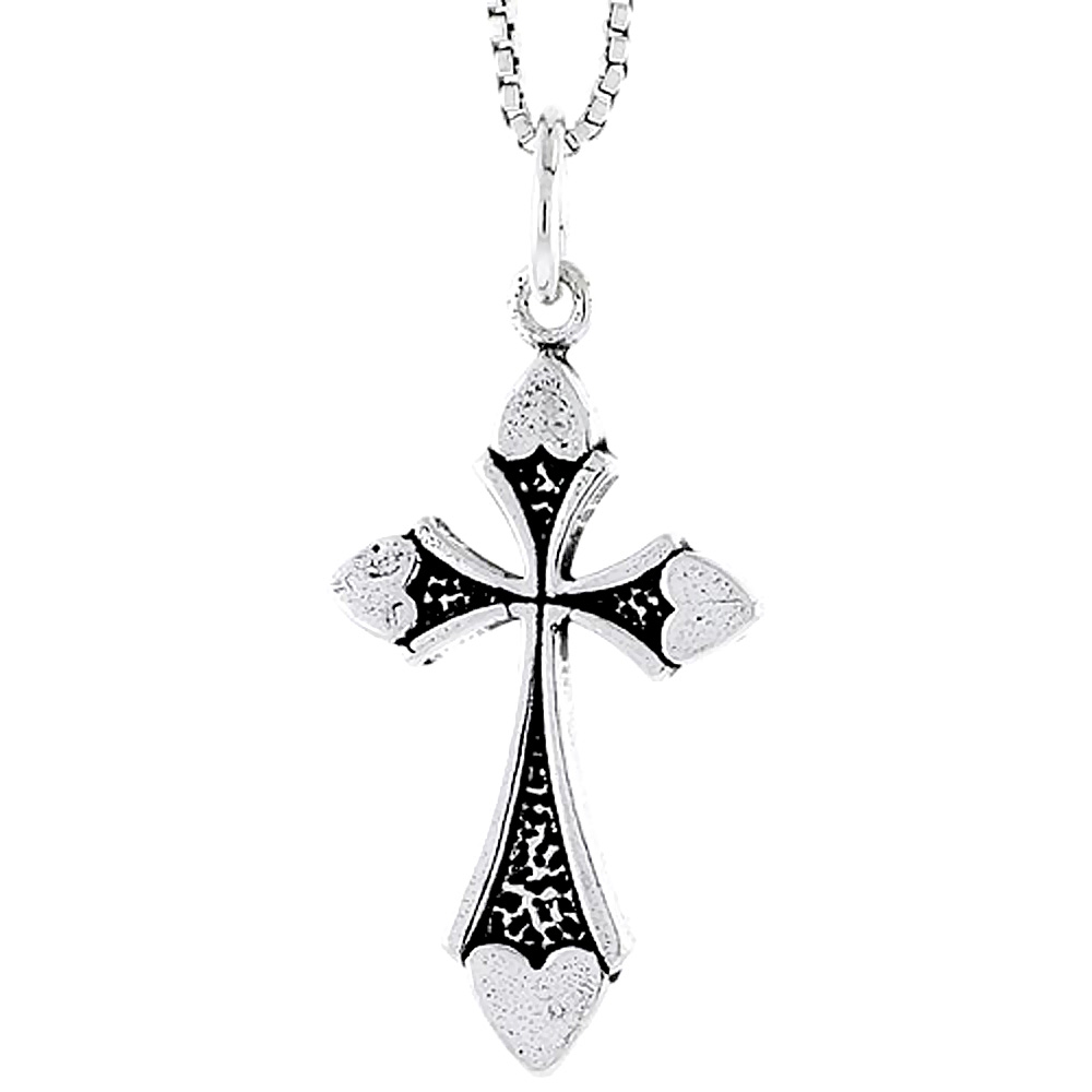 Sterling Silver Cross Charm with Hearts, 1 inch tall