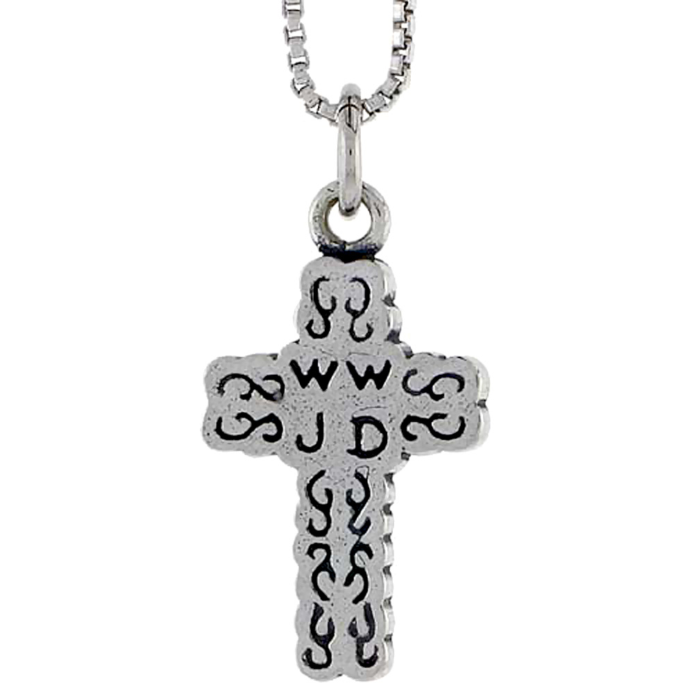 Sterling Silver WWJD Cross Charm, 3/4 inch tall