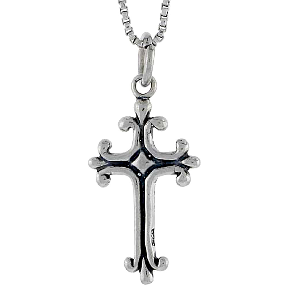 Sterling Silver Budded Cross Charm, 3/4 inch tall