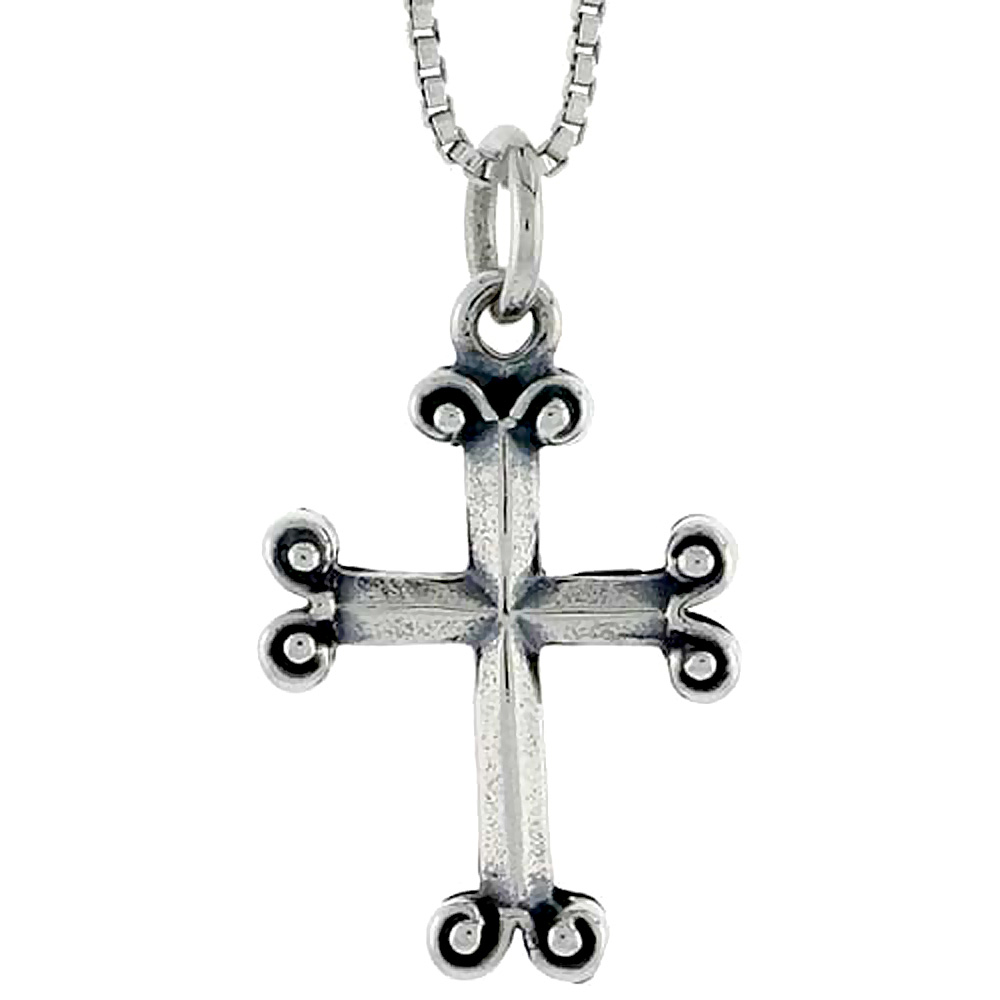 Sterling Silver Budded Cross Charm, 3/4 inch tall