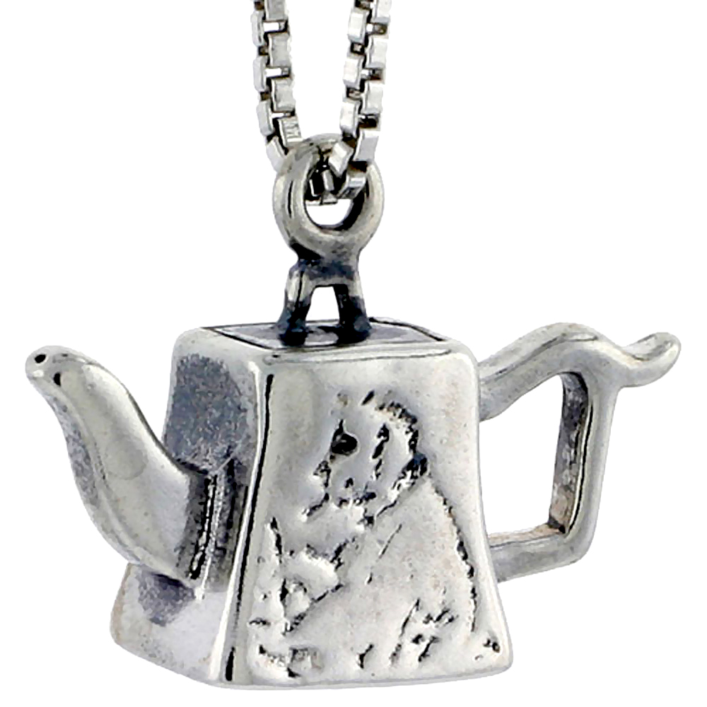 Sterling Silver Trapezoid-shaped Tea Pot Charm, 1/2 inch tall