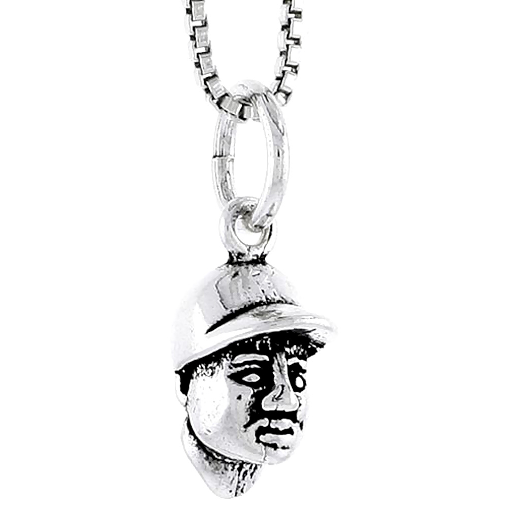 Sterling Silver Baseball Player Head Charm, 1/2 inch tall