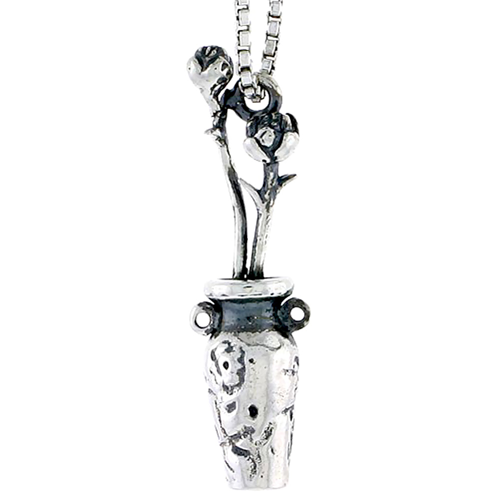 Sterling Silver Flower Vase Charm, 1 1/16 inch tall