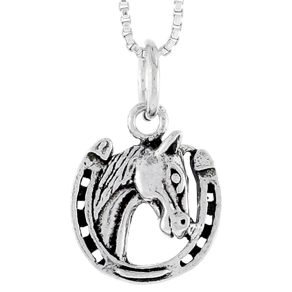 Sterling Silver Horseshoe w/ Horse Head Charm, 1/2 inch tall