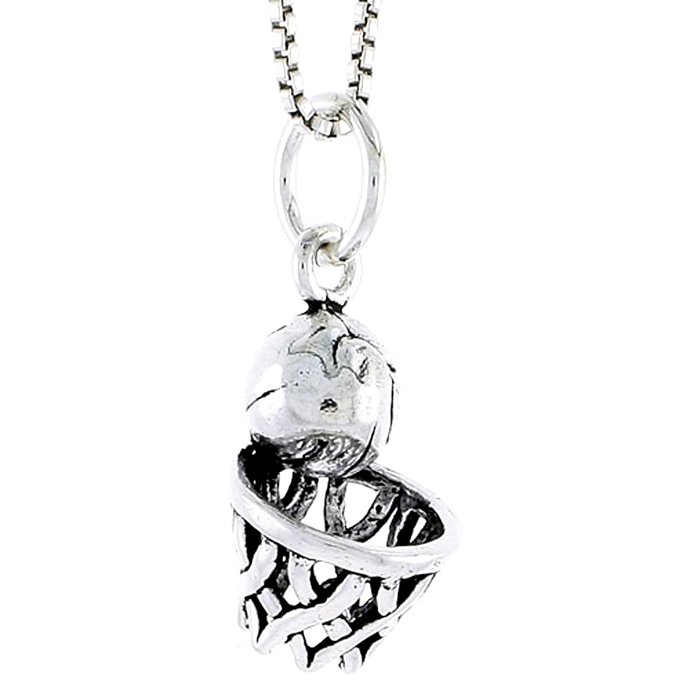 Sterling Silver Basket Ball & Ring Charm, 5/8 inch tall