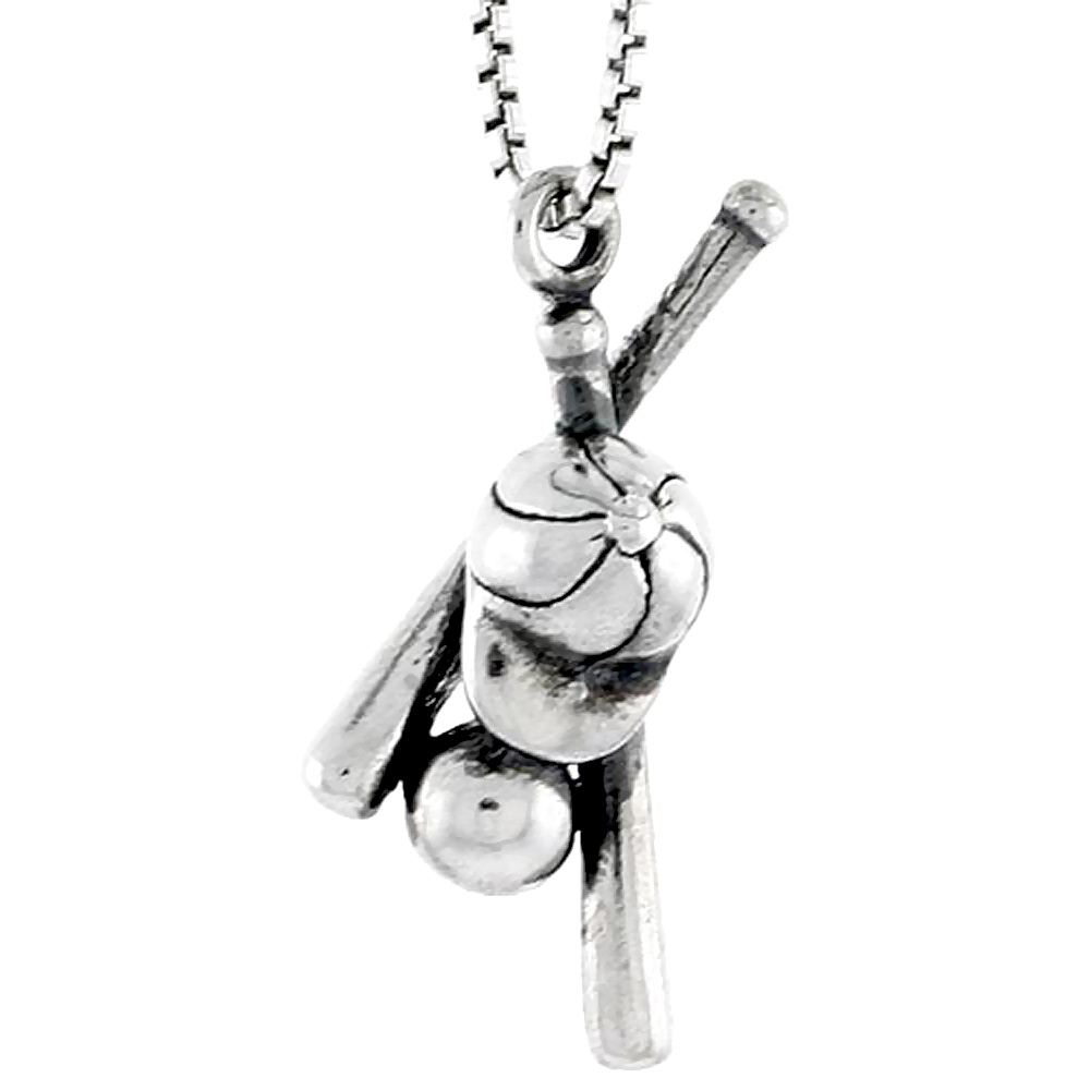 Sterling Silver Baseball Bat & Cap Charm, 3/4 inch tall