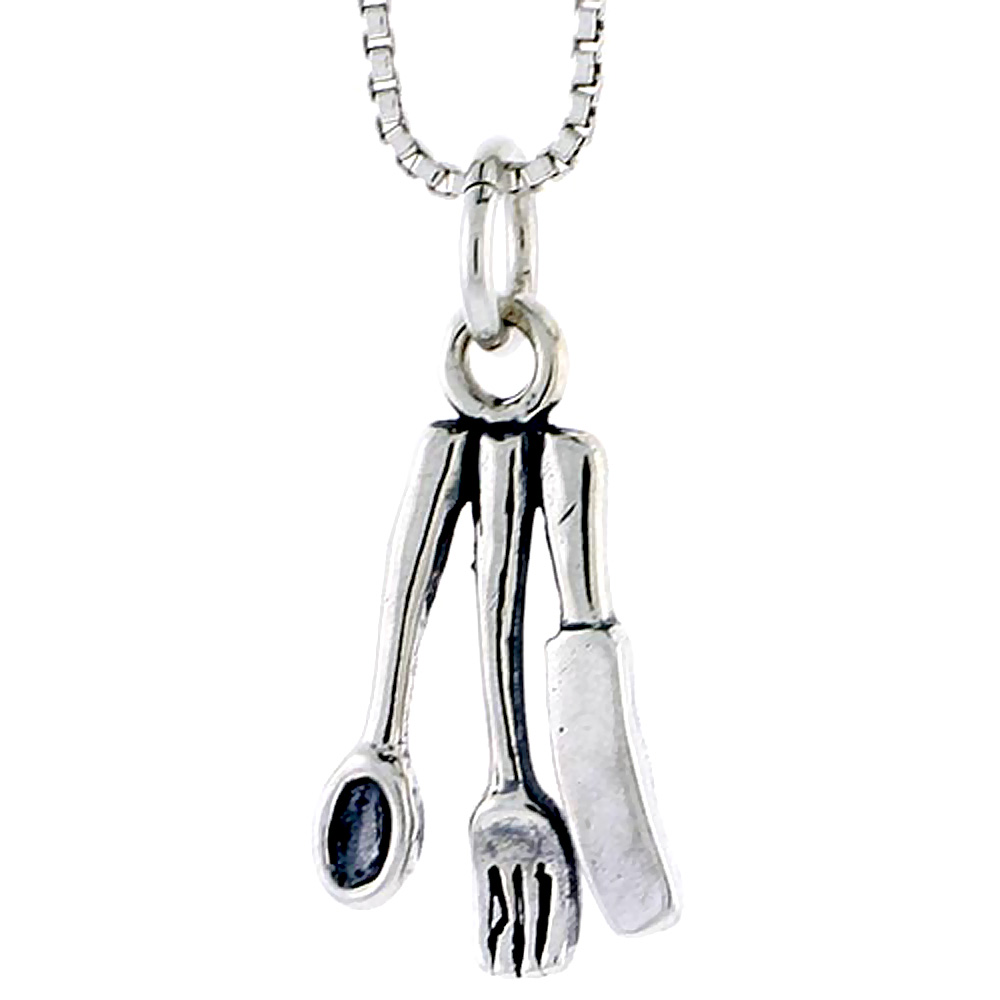 Sterling Silver Fork Spoon Knife Charm, 5/8 inch tall