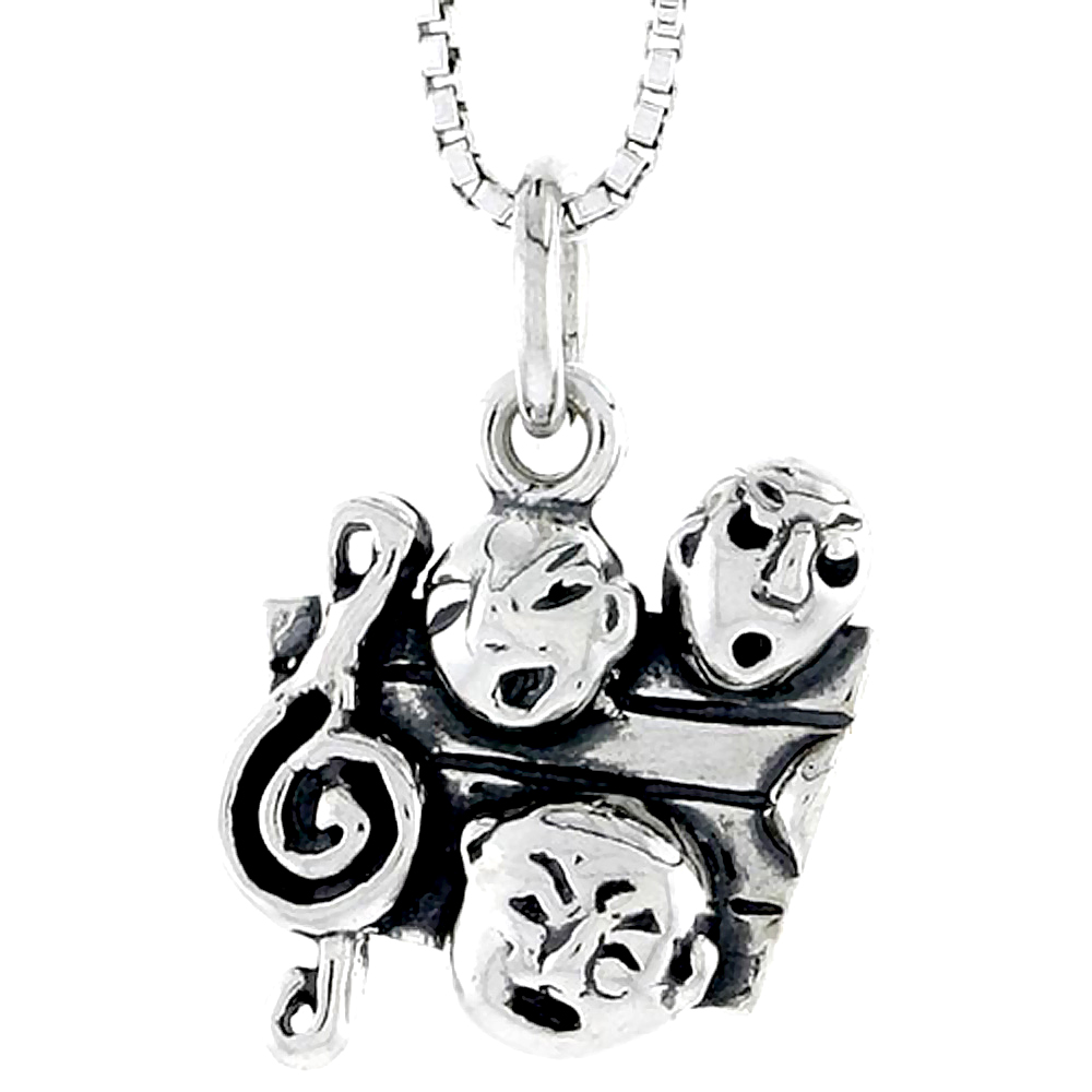 Sterling Silver G-Clef &amp; Comedy / Tragedy Masks Charm, 1/2 inch tall