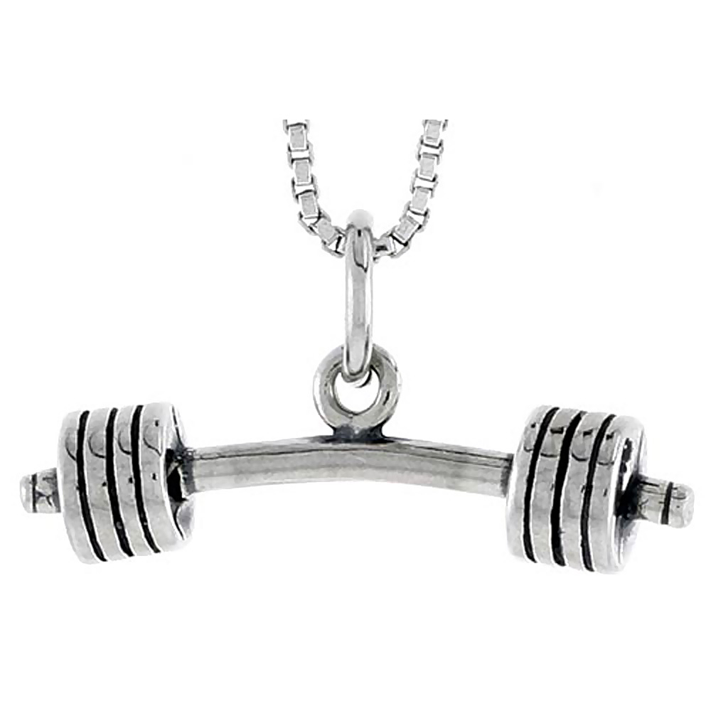 Sterling Silver Barbell Charm, 1 inch tall