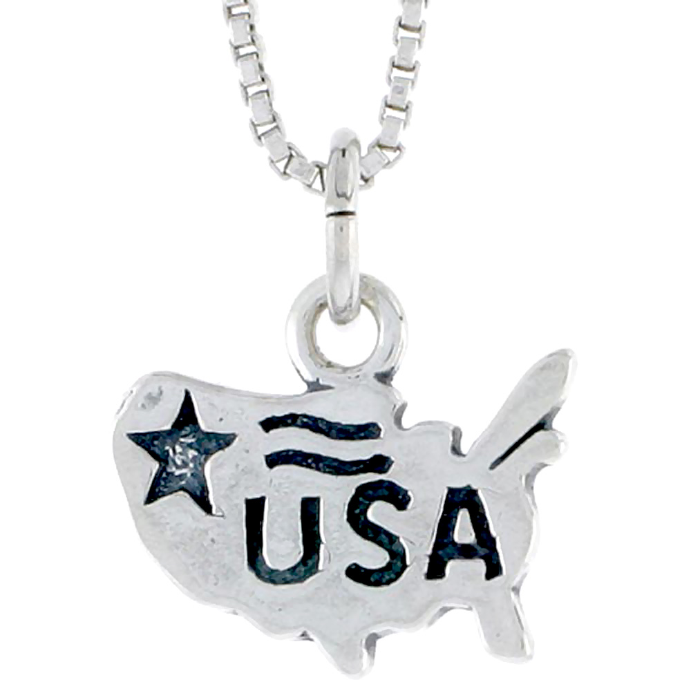 Sterling Silver USA Map Charm, 3/8 inch tall