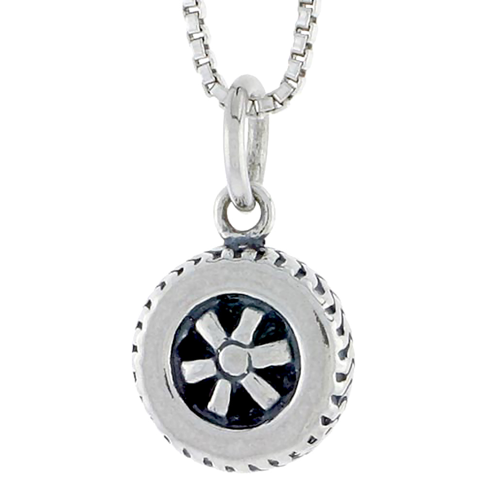 Sterling Silver Car Wheel Charm, 1/2 inch tall