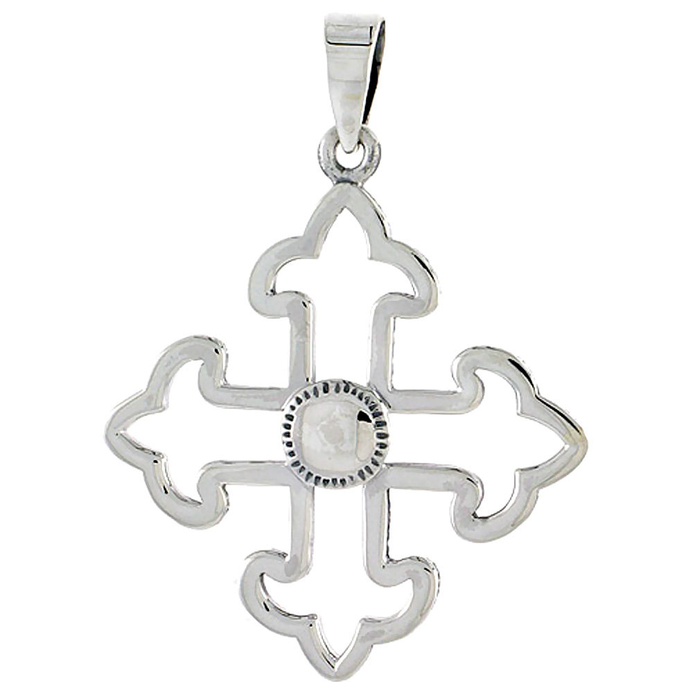 Sterling Silver Cross Fleury Charm, 1 1/4 inch tall