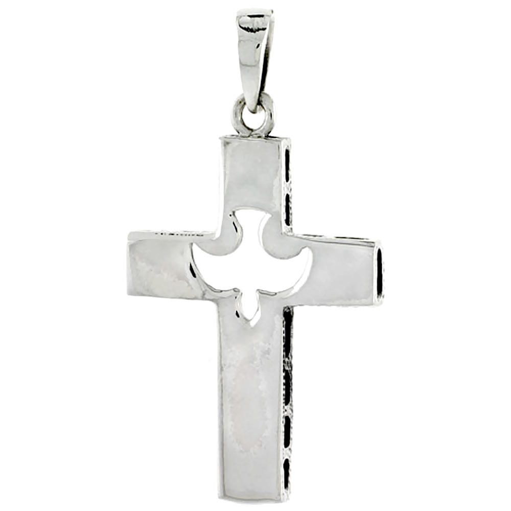 Sterling Silver Dove Cross Charm, 1 1/4 inch tall