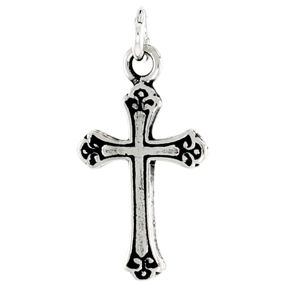 Sterling Silver Cross Fleury Charm, 3/4 inch tall