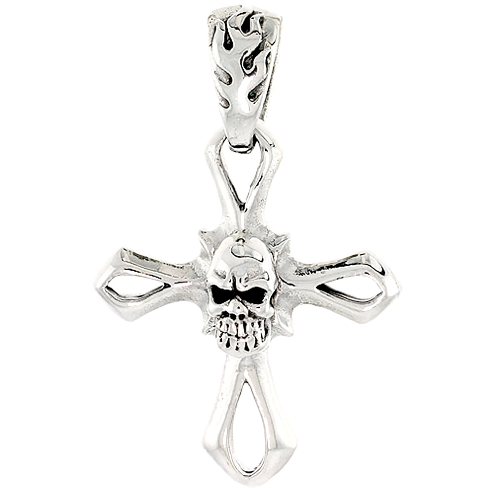 Sterling Silver Cross with Skull Charm, 2 inch tall