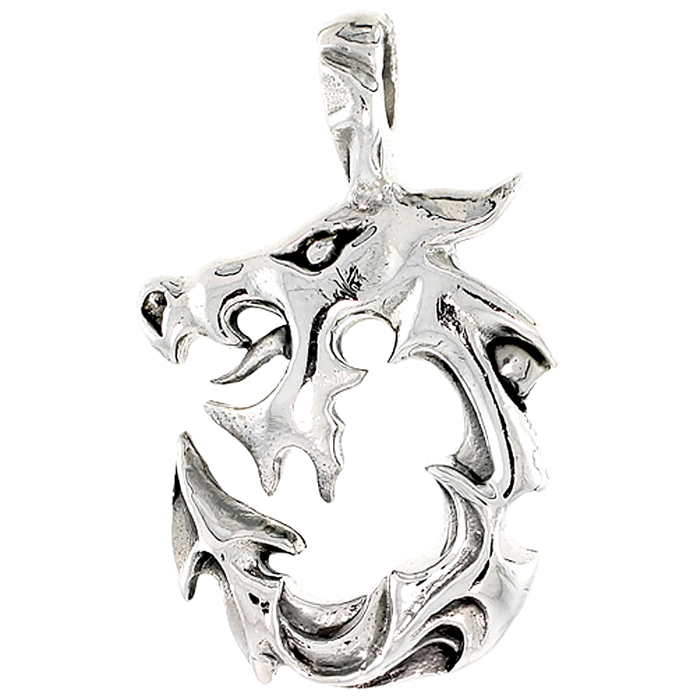 Sterling Silver Dragon Charm, 1 1/16 inch tall