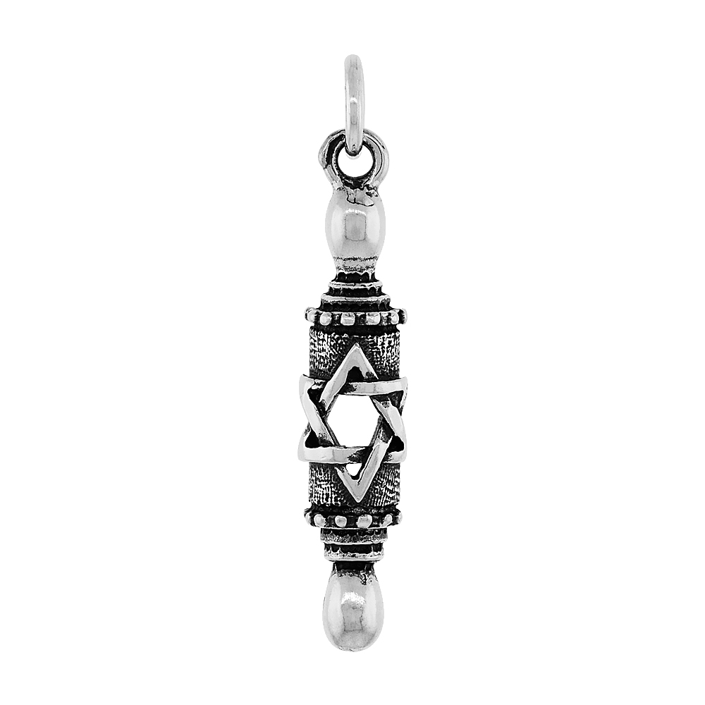 Sterling Silver Torah w/ Star of David Charm, 1 1/8 inch tall