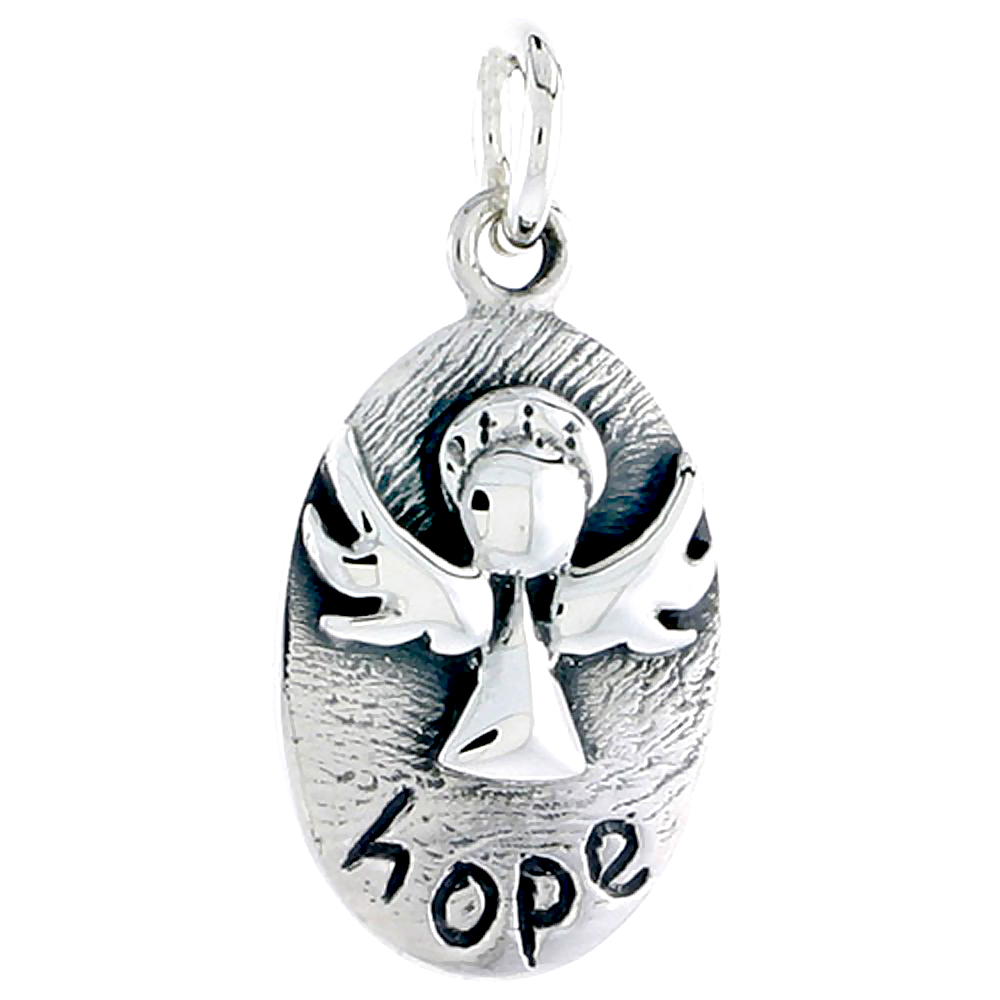 Sterling Silver Guardian Angel HOPE Inspirational Charm, 3/4 inch tall