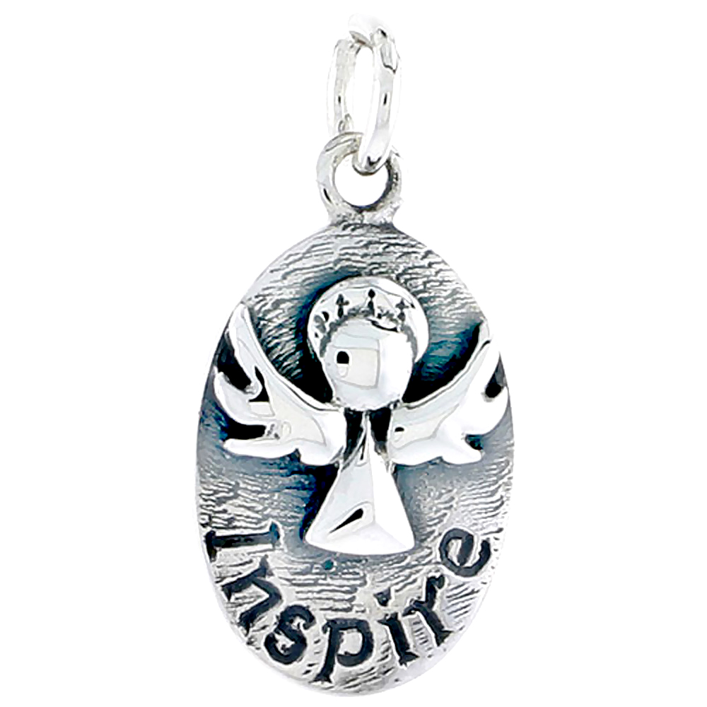 Sterling Silver Guardian Angel INSPIRE Inspirational Charm, 3/4 inch tall