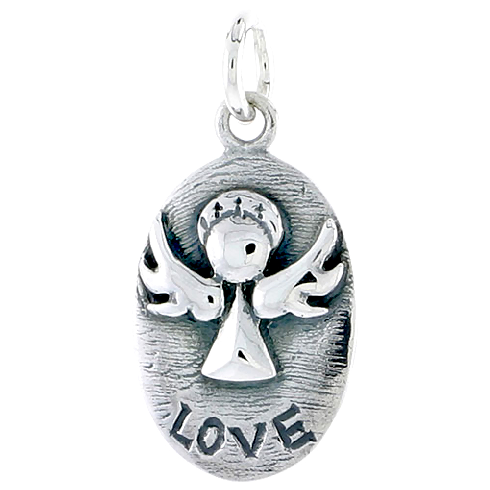 Sterling Silver Guardian Angel LOVE Inspirational Charm, 3/4 inch tall