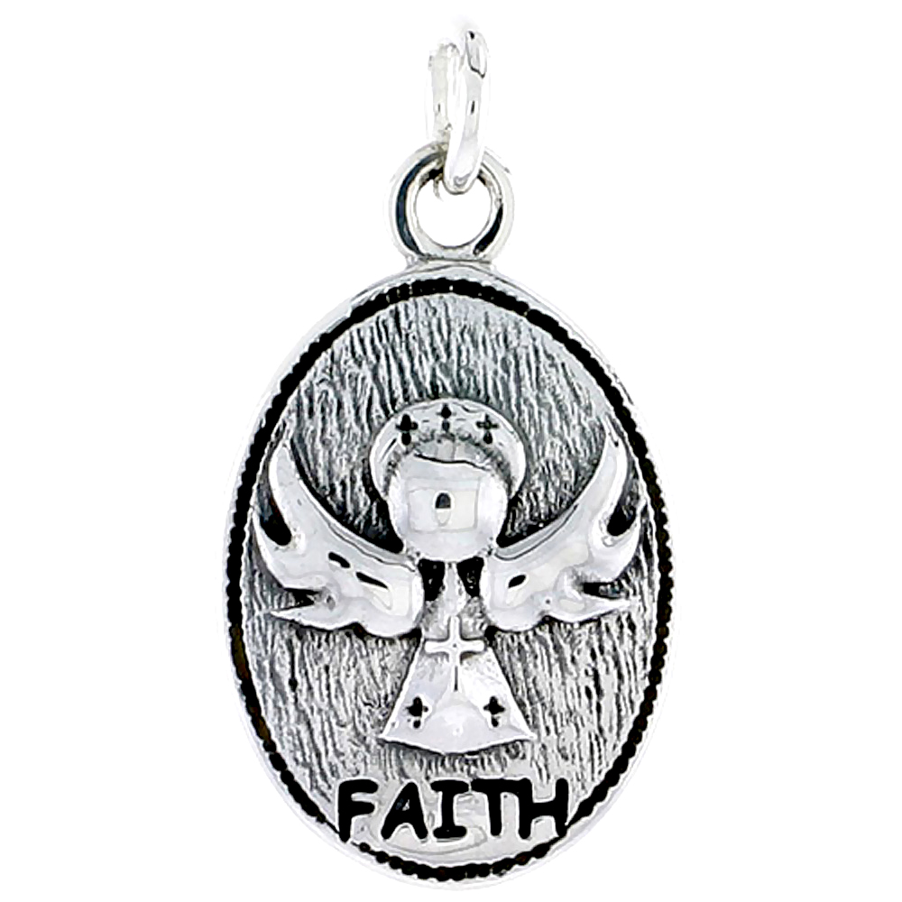 Sterling Silver Guardian Angel FAITH Inspirational Charm, 1 inch tall