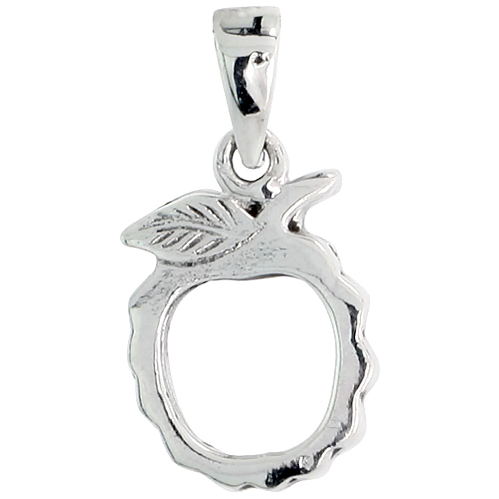 Sterling Silver Mini Photo Frame Apple Cut-out Charm, 5/8 inch tall