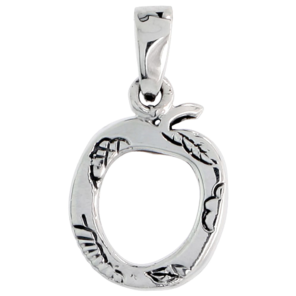 Sterling Silver Mini Photo Frame Apple Cut-out Charm, 5/8 inch tall