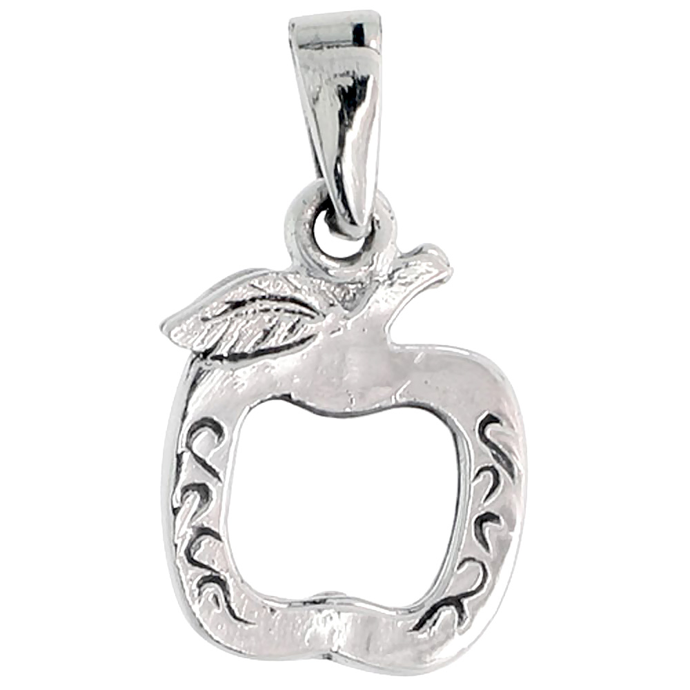 Sterling Silver Mini Photo Frame Apple Cut-out Charm, 5/8 inch tall