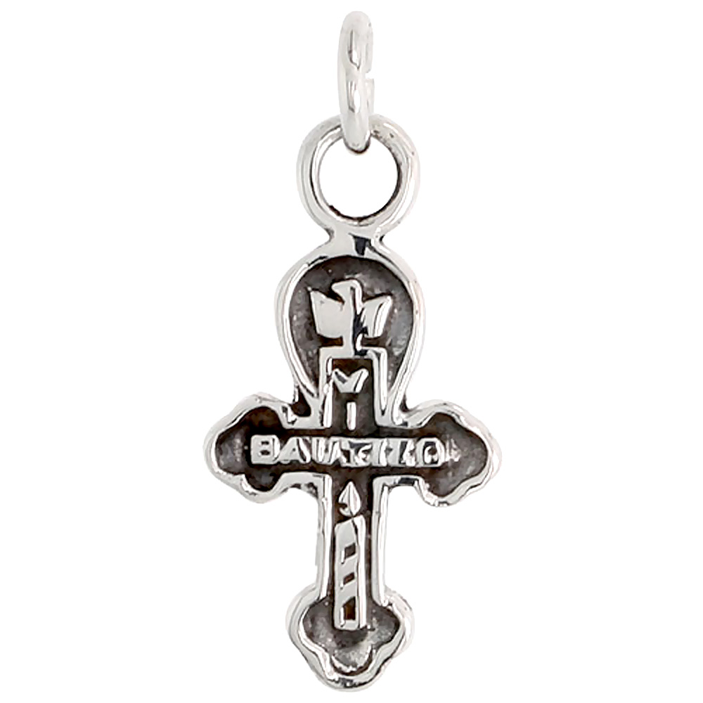 Sterling Silver Bautizo Baptism Cross Charm, 7/8 inch tall