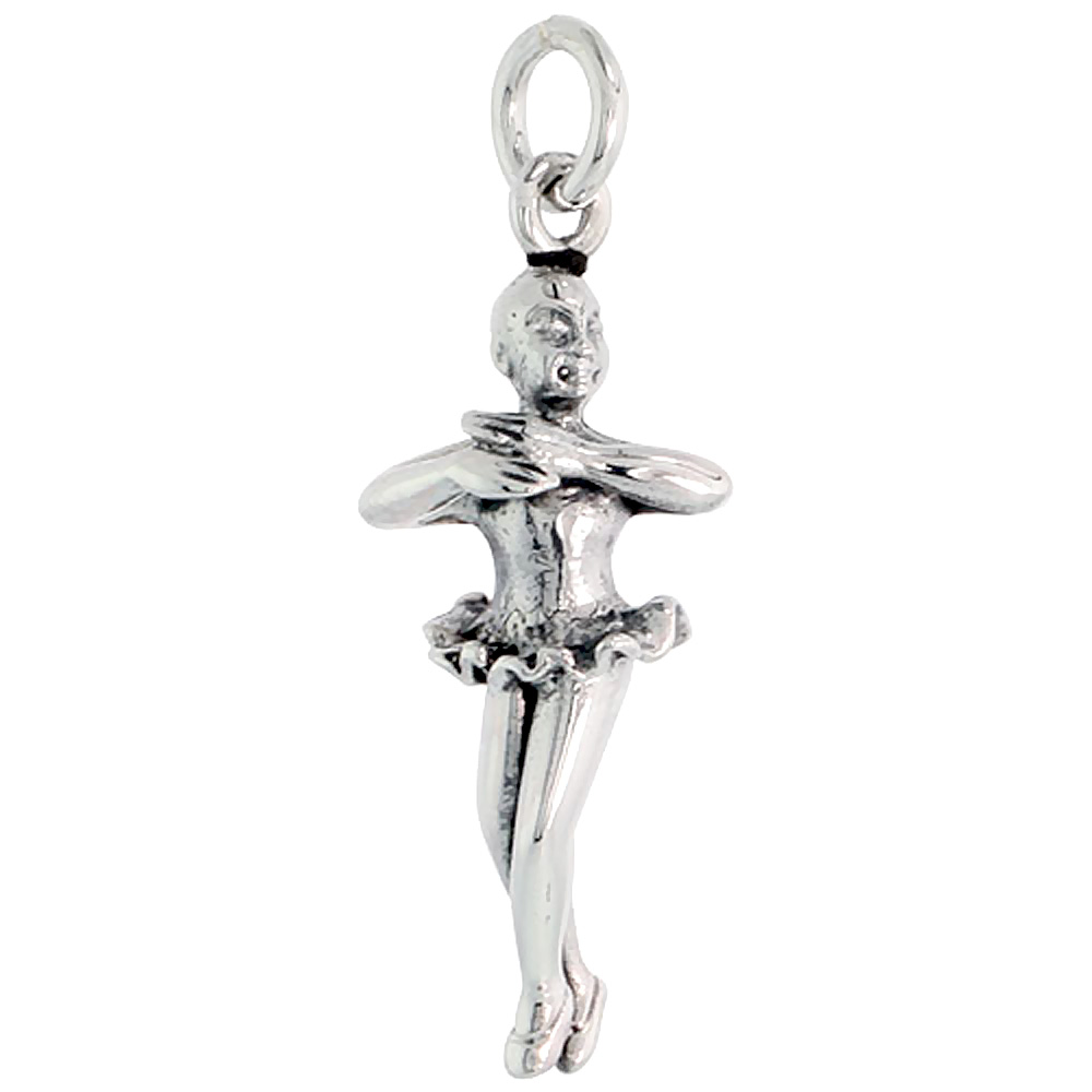 Sterling Silver Ballerina Pique Turn Position Charm, 1 1/8 inch tall