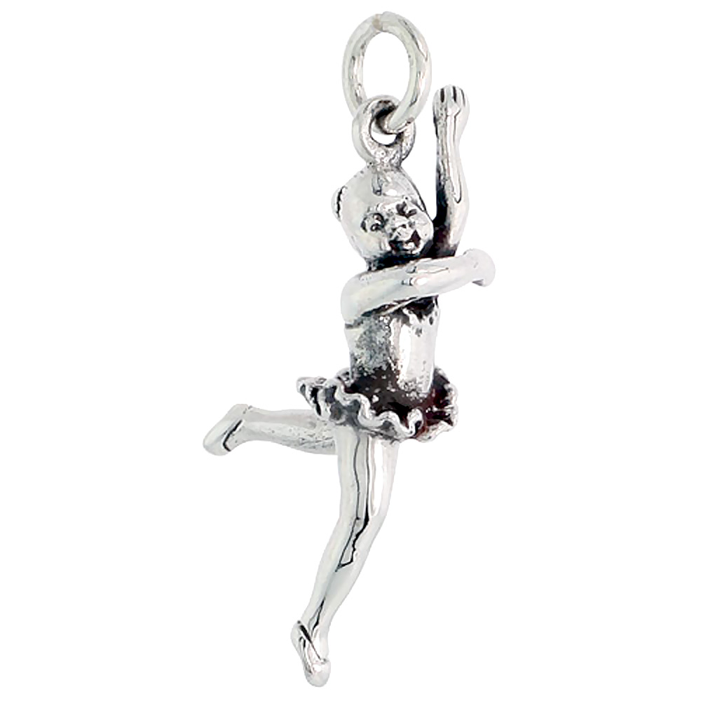 Sterling Silver Ballerina Attitude Leap Position Charm, 1 1/8 inch tall